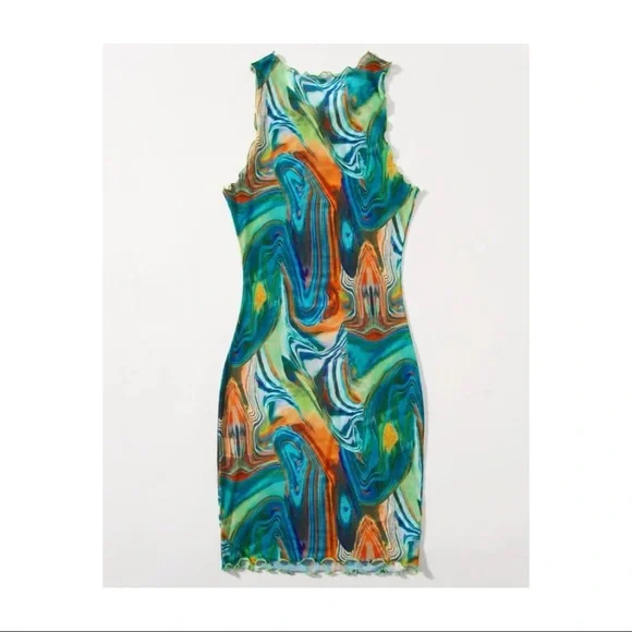 knee length dresses for ladies Marble Print Mesh Maxi Dress Black / L